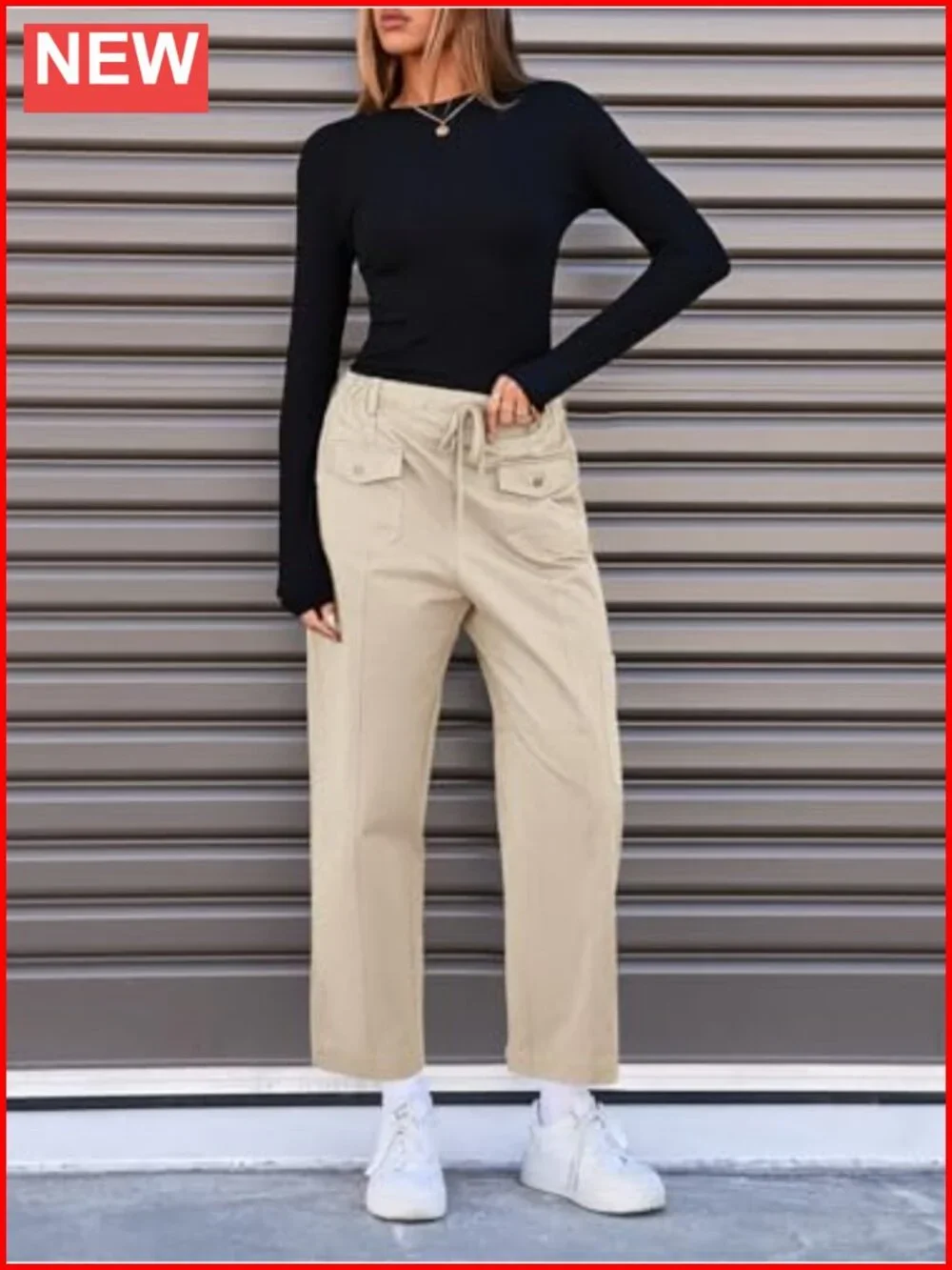 100% Cotton Cargo Pants Drawstring Elastic Waist Hiking Work Pants Multiple
